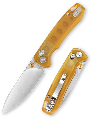 TRIVISA EDC Taschenmesser Klappmesser, 14C28N-Stahlklinge Rettungsmesser, Gelber Ultem-Griff Taschenmesser mit Gürtelclip, Outdoor-EDC-Messer für Camping, Jagd und Wandern, Dragonfly-YP