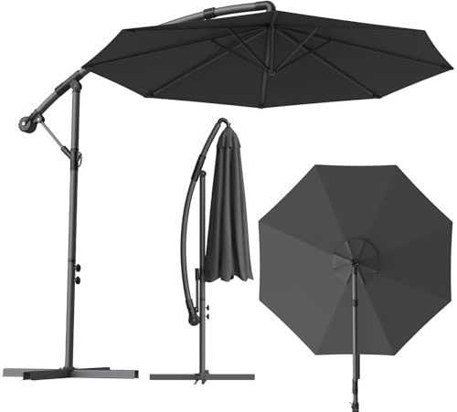 WoRaum Ampelschirm mit Kurbel & inkl. Kreuzfuß – Sonnenschirm & Gartenschirm mit 8 Rippen & Lüftungsöffnung, 180g Polyester (3m/3.5m, mit Licht, no Licht)