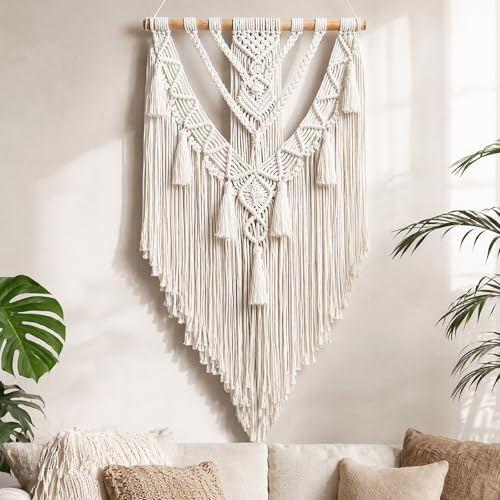 Makramee Wandbehang Boho, handgefertigter Baumwoll-Wandteppich mit Quasten | Wunderschöner wandbehang boho. Der makramee wandbehang groß aus Baumwolle, handgefertigter makramee wandbehang
