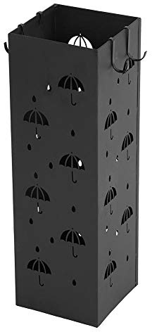Blaihild Iron Umbrella Stand Rack Square Standing Umbrella Holder 19.3x6.1x6.1 Inch Black Metal 4.1 Lb for Entryway Hallway, Holds 5 Umbrellas Golf Clubs Plant Pot