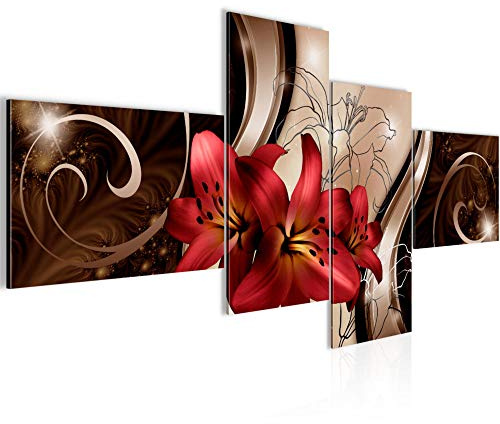 Runa Art Bild XXL 4 Teilig Blumen Lilien 200 x 100 cm Kunstdruck auf Vlies Leinwand Wanddeko Wohnzimmer Schlafzimmer 208441a