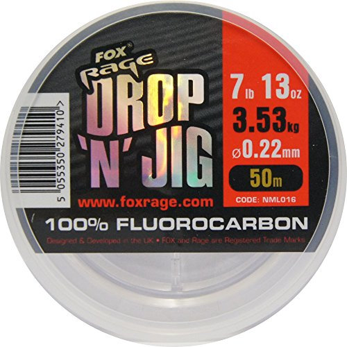 Fox Rage Fluocarbon Schnur Drop 'n' Jig 50m, Angelschnur für Vorfächer, Vorfachschnur zum Spinnfischen, Durchmesser/Tragkraft:0.22mm / 3.53kg Tragkraft