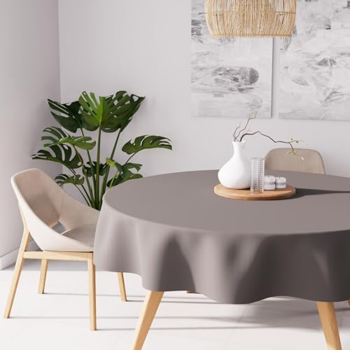 Soleil d'ocre Alix Tischdecke, schmutzabweisend, rund, Mokka, Polyester, braun, Diametre 180 cm