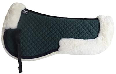 Engel Reitsport | SAKIS2-L-GRU-MED | Sattelkissen mit echtem Merino Lammfell | mit Fellrand vorne und hinten | Steppstoff grün Fell med. Grösse L