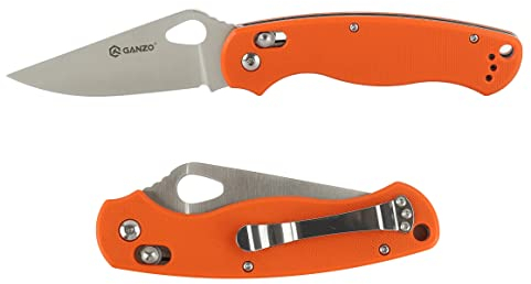 GANZO G729-OR Couteau Pliant de Poche Lame en Acier 440C 85 mm G10 Poignée Antidérapante avec Clip Camping EDC Couteau 210 mm 126 g (Orange)