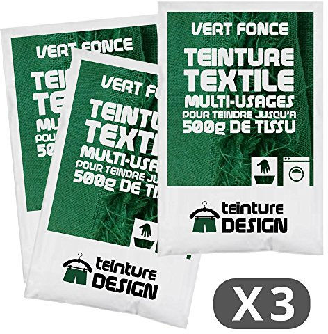 Set aus 3 Textilfarben - Universal Textilfarbe für Kleidung und natürliche Stoffe (Dunkelgrün)