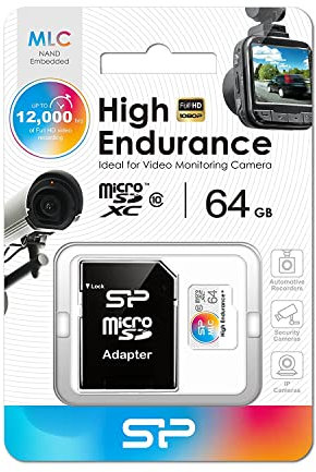 Silicon Power Carte mémoire High Endurance 64 Go MicroSDXC Classe 10 MLC - Cartes mémoire (64 Go, MicroSDXC, Classe 10, MLC, Multicolore)