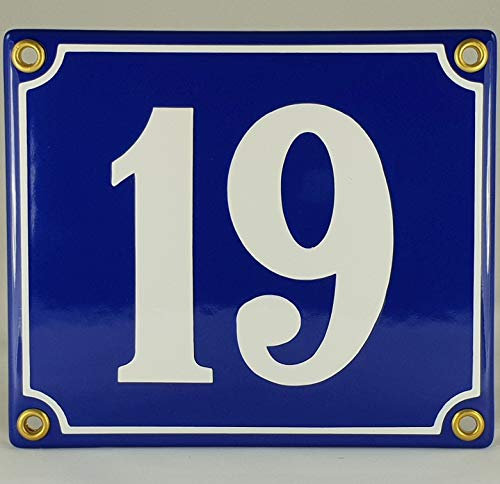 Plaque de numéro de maison émaillée (1-49) bleu-blanc/noir-blanc