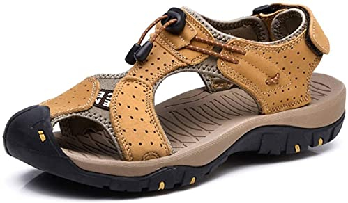 Herren Outdoor Wandern Leder Sandalen Wasserschuhe Rutschen Geschlossene Zehe Sport Sandalen Gehen Fischer Klettern Sommer(Braun,45/46 EU,45 Markengröße