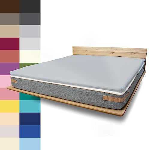 JONA SLEEP Topper Spannbettlaken (100x200 cm) Baumwolle Grau, 220 g/m² - Bezug für Topper & Boxspringbett, Öko Tex Zertifiziert, Made in Austria