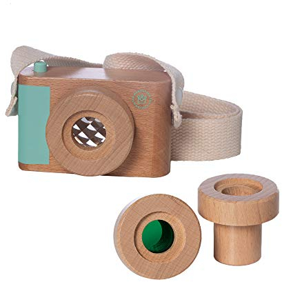 Manhattan Toy Natural Historian Appareil Photo en Bois Faisant Semblant de Jouer dans Le Temps avec des lentilles claires, Vertes et kaléidoscope