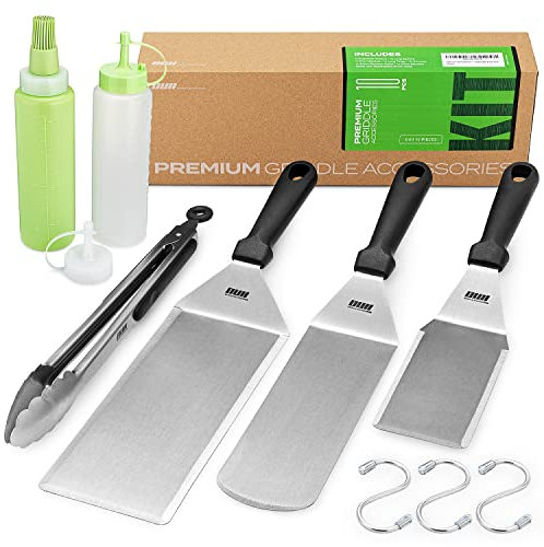 OUII Grillzubehör-Set für Blackstone und Campingkoch, 6-teiliges Grillspatel-Set mit 10,2 x 20,3 cm großen Grillflossen, Pfannenwender, Metallspatel, Flaschen und Haken für Hibachi-Grillen