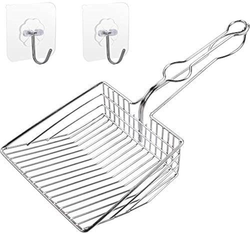 Qualiall Ganzmetallstreuschaufel, massives Metallsieb, Katzenstreuschaufel Metall Jumbo, Katzenstreuschaufel, Streuschaufel Halter, Jumbo Katzenstreuschaufel Sifter Scooper Halter
