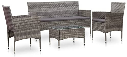 vidaXL Gartenmöbel 4-TLG. mit Auflagen Sitzgruppe Gartenset Lounge Garnitur Set Sofa Couch Sessel Gartensofa Sitzgarnitur Poly Rattan Grau