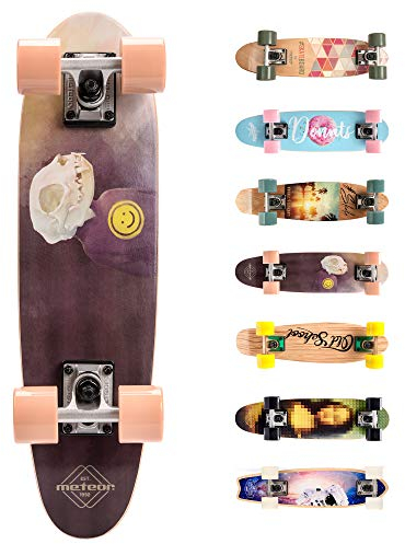 Meteor Holz Skateboard Kinder - Mini Cruiser Kickboard - Skateboard mädchen Rollen Board - hohe Qualität Old School Skateboards Holz Deck - Retro Skateboard Jungen (Smile), 1, Einheitsgröße