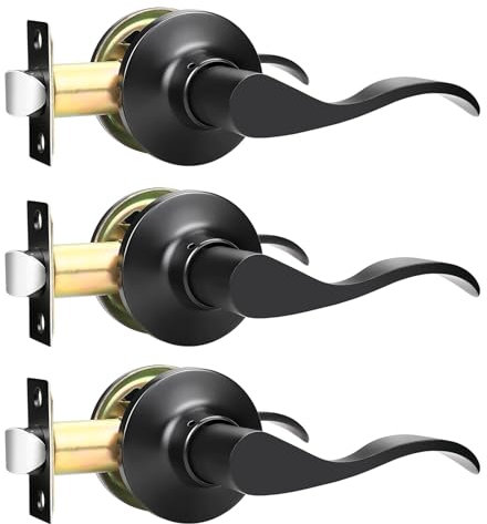 GOBEKOR Juego de 3 manillas para puerta de paso, armario, con cerradura sin llave, color negro mate