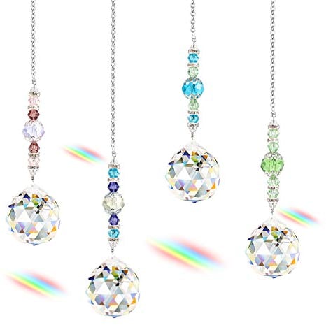 4Pcs Kristall Anhänger Deko Regenbogen Sonnenfänger Kristal Anhänger Ornament kristalkugel hängen deko für Zuhause, Büro, Garten Dekoration