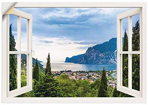 ARTland Wanddeko Wandtattoo selbstklebende Vinylfolie 130x90 cm Querformat Fensterblick Gardasee Landschaft See Natur Berge Italien U1TV