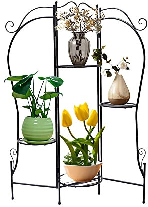 ZXNQ Étagère Plante Intérieure, 4 Niveaux Porte Plante en Fer Forgé, Plier Supports Pot de Fleurs en Métal, Supports pour Plantes Extérieur de Forme Ronde - 96,5 Cm Haut