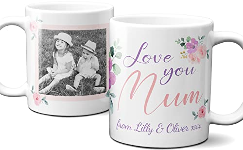 Thoughtful Gifts Lovely Floral Photo Mug for Mum - Personalised Cup for Mother's Day, Birthday, Christmas