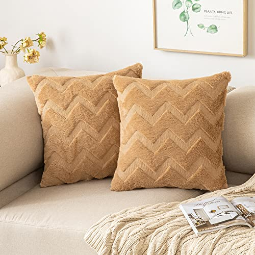 MIULEE 2er Set Wolle Kissenbezüge Dekokissen Polyester Sofakissen Weich Couchkissen Kissenbezug Zierkissenbezug mit Verstecktem Reißverschluss für Wohnzimmer Schlafzimmer 40x40 cm Taupe