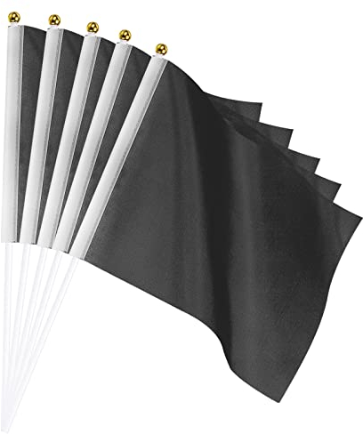 sourcing map Bandera Negro con Palo, Banner Bandera DIY Mini Rectángulo de Mano 21x14cm para Festival Eventos Fiesta Decoración, Paquete de 25