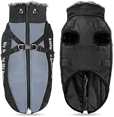 ALLSOPETS Warmer Hundemantel Wasserdichter Hundejacke für Hunde mit Reflektierenden Streifen Stilvolle Winterweste für Kaltes Wetter Bequemer Schneemantel (Meteoritgrau, 2XL)
