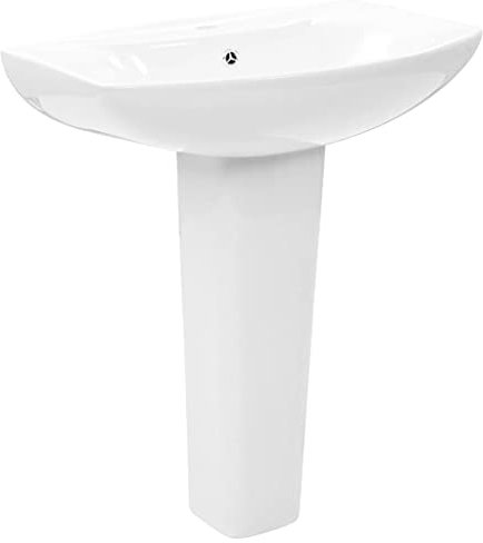 Standwaschbecken Standwaschtisch Keramik Waschtisch Freistehendes Waschbecken für Kleine Bäder Hängend Badmöbel mit Überlaufschutz und Wasserhahnloch, Weiß 650x520x200 mm