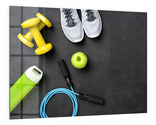 DEQORI Glas-Magnettafel | 120x90 cm groß | Motiv Damit bleibt man fit | Memo-Board aus Glas | Magnetboard inkl. Magnete, Stift & Tuch für Küche & Büro | Tafel magnetisch & beschreibbar