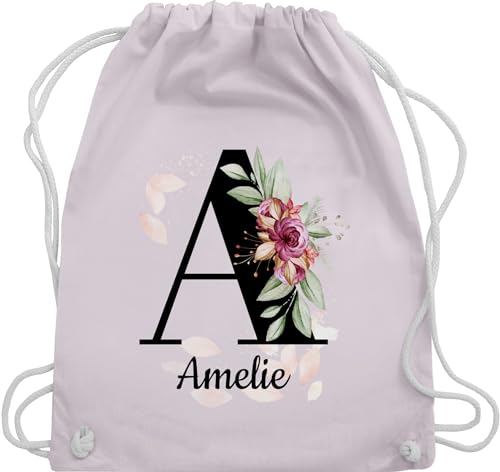 Turnbeutel Rucksack - Buchstabe anpassbar mit Name I Geschenk Initialen - Unisize - Pastell Rosa - jga beutel blumen stoffbeutel schule personalisierte buchstaben a beuteltasche kita tasche