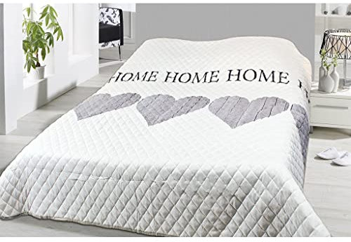 Tagesdecke Bettüberwurf weiß grau gesteppt Steppdecke Wohndecke Sofaüberwurf, Größe:220x240 cm, Farbe:Home grau