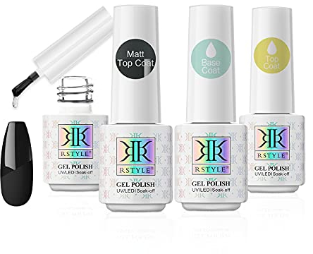 RSTYLE Base Top Coat mit Matt Top Coat, 4pcs UV Gellack Gel Nagellack Unterlack & Überlack Set Nägel Gel Nail Polish Maniküre Kit 5ml