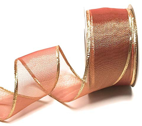 s.dekoda Schleifenband 25m x 60mm Gold - Rot Lurexgitter Dekoband Goldband mit Draht [5260]