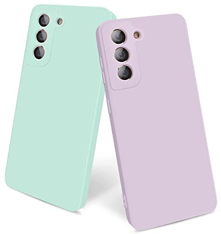 AK 2 Stück Kompatibel mit Samsung Galaxy S21 5G 2021 Hülle Silikon Handyhülle mit Microfiber Stoßfeste Schutzhülle für amsung S21 5G 6.2 (Lavendel+Hellcyan)