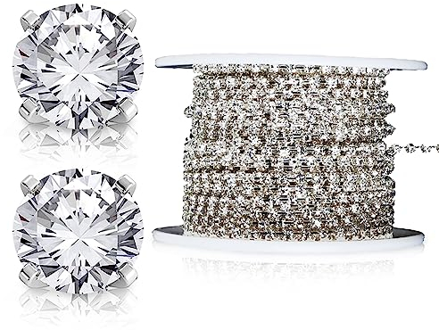 KAPSING 10mx2mm strasssteine zum aufnähen, Silber strassband, Glänzendes Strasssteine für Schmuck Machen Nähen Handwerk DIY Hochzeit Deko