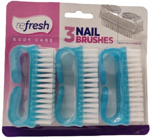 3 x NAIL BRUSH MANICURE PEDICURE SCRUBBING CLEANING BRISTLES REMOVE DIRT HANDLE (Blue)