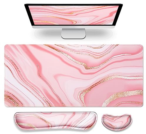 Gimars 3-in-1-Mauspad und Tastatur-Handgelenkauflage, großes Gaming-Mauspad und Tastatur-Handgelenkauflage, Unterstützung für Schreibtisch, Büro, Zuhause, Memory-Schaum, bequemes Handgelenkpolster,