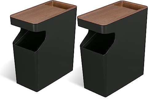 Home Zone Living Kleiner Mülleimer, schlanker, rechteckiger Abfalleimer mit Holzmaserung, ruhiges Grün, Virtuoso-Kollektion, 2 Stück