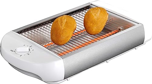 EPIQ 80001212 Flachtoaster, Tisch-Röster, Edelstahl-Design, Sandwiches, Baguette, 600 Watt Leistung, Rücklauf-Timer, Krümelschublade, weiß und silber