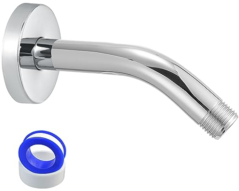 Shower Arm with Flange and Teflon Tape, Voolan 6'' Extension Shower Head Arm for Bathroom Fixed Shower Head, Solid Stainless Steel, Wall Mounted (Chrome)