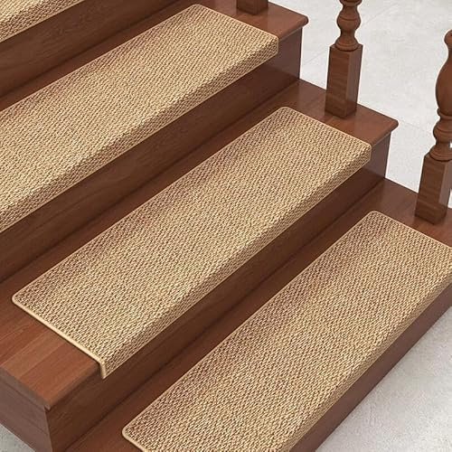 Antirutschmatten Treppenstufen, Stufenmatten Innen Ohne Kleben, Teppich Treppenstufen Selbstklebend Sisalimitat, Treppenschoner für Holztreppen, Treppenteppich Weich für Kinder Ältere Haustiere ( Size