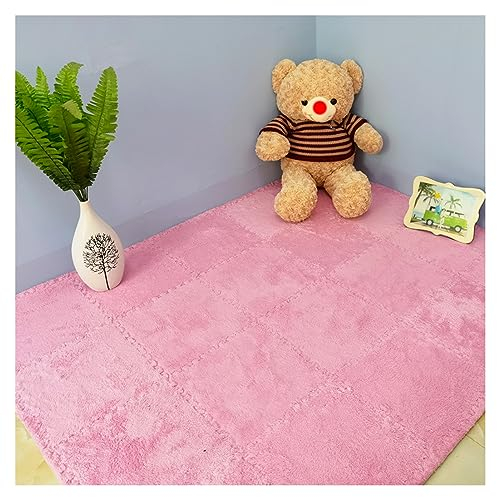 12 Stück – Plüsch-Puzzle-Schaum-Bodenmatte – Ineinandergreifende Teppichfliesen – Flauschige Puzzle-Matten, Quadratische Teppiche, 30 X 30 cm Große Schaumstoff-Bodenfliesen(Color:Rosa)