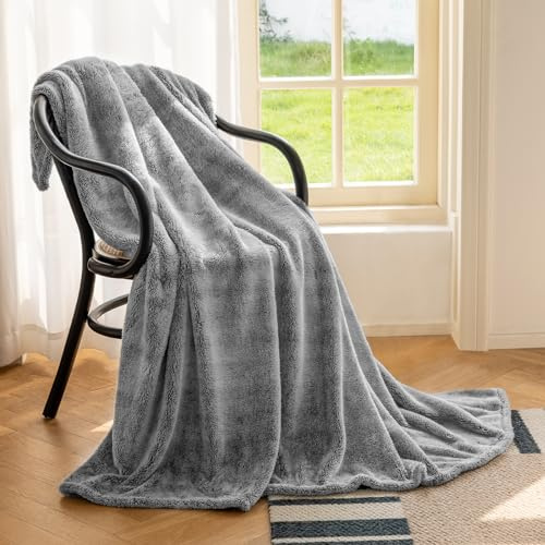 Homebliss Coperta Plaid in Pile 270 x 230 cm Matrimoniale Flanella Oeko-TEX® per Divano e Letto, Lenzuolo Sopra Flanella Morbida-Grigio