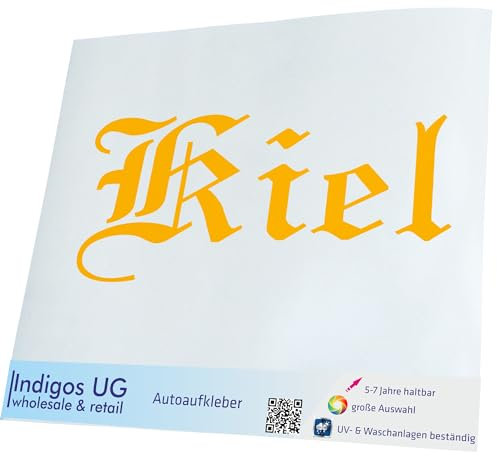 INDIGOS UG Auto Aufkleber Auto - 300x120 mm - Stadt Kiel - gelb - Selbstklebender Sticker für Auto, Fenster, Bus oder LKW - UV-beständig & wetterfest