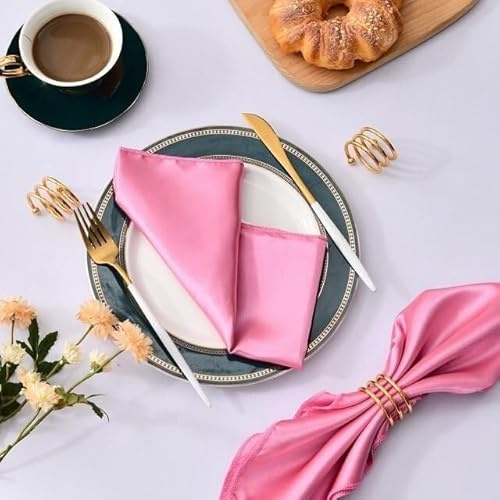 Tischdekoration, Stoffservietten, 12 Stück, 43 x 43 cm, Hochzeit, Satin-Polyester-Serviette, Taschentuch, Stoff, Diner, Bankett, Hochzeit, Party, Geburtstag, Zuhause, Tischdekoration (Color : Rose Re