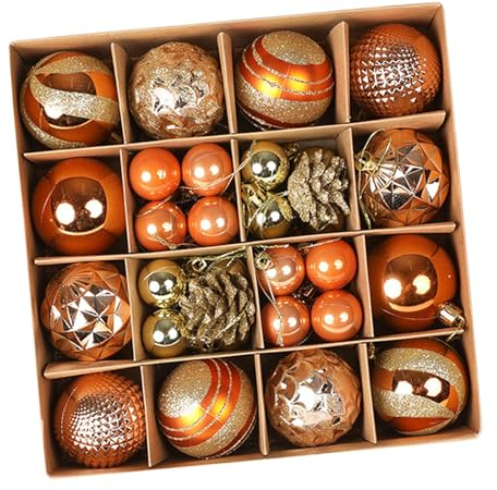 harayaa 36 Stück Weihnachtskugeln, Christbaumschmuck mit Aufhänger, Christbaumkugeln Set, Weihnachtsbaumschmuck, Weihnachtsbaum Deko Kugel-Weihnachtsbaumkugeln für den Valentinstag, Orange