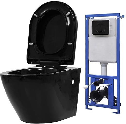 RAUGAJ Sanitär-Wand-WC mit verdecktem Spülkasten, Keramik, schwarze Hardware