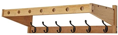 Porte-manteaux mural – Étagères flottantes en bois avec pinces en métal – Organiseur de rangement décoratif pour entrée, chambre à coucher – Crochets pour chapeaux et rebords
