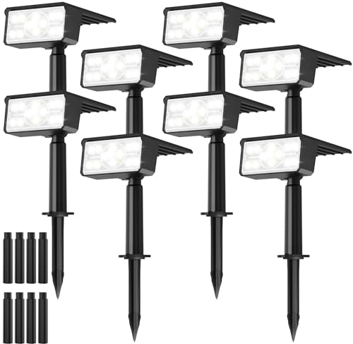 NATPOW Solar Gartenstrahler für Außen, 6000K Solarleuchte Garten, IP65 Wasserdichte, Auto-ON/OFF Außenwandleuchten Landschaftsstrahler Gartenbeleuchtung für Bäume, Hof, Gartenweg (8 Pack)