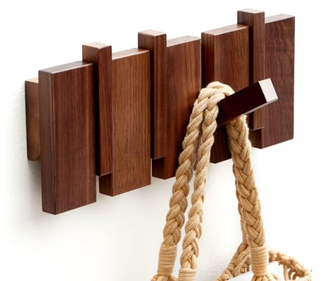 ESDOPA Porte-manteau mural en bois naturel avec 4 crochets, crochet mural rabattable avec 4 crochets, crochet mural d'entrée, cadeau de décoration d'intérieur, noyer